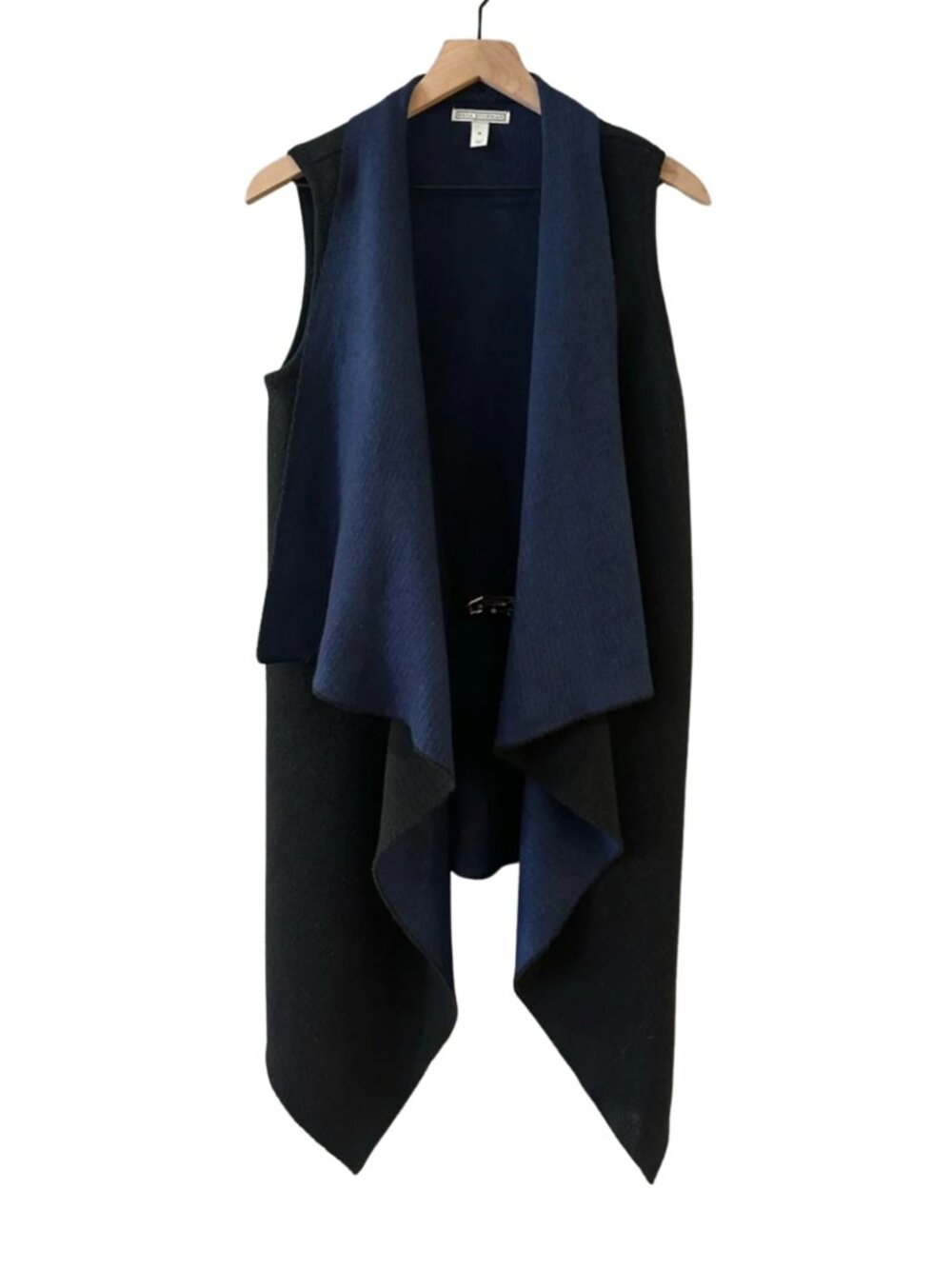 Dana Buchman Black & Navy Open Front Asymmetrical Vest - Wool Blend